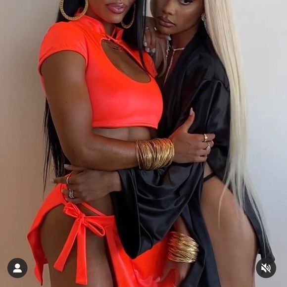 Laina Rauma Orange Silk Two-Piece Set - Picture 2 of 5